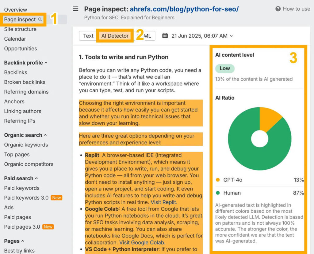 AHrefs AI Detector Tools
