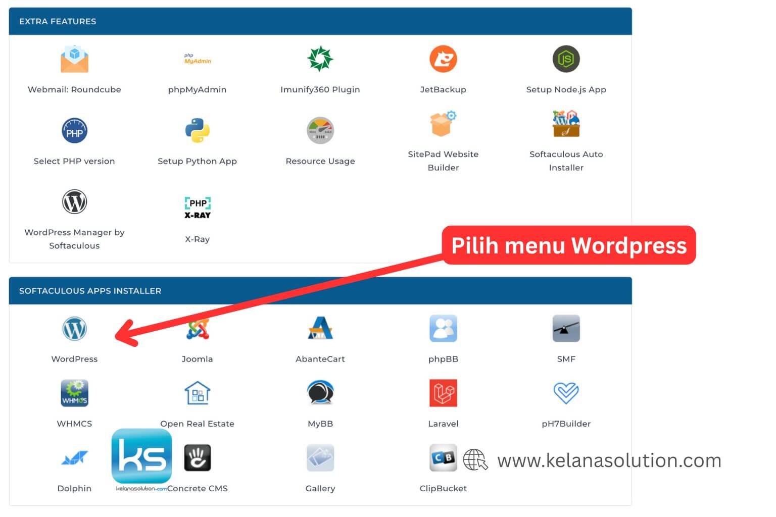 Tampilan layanan Softaculous di cPanel
