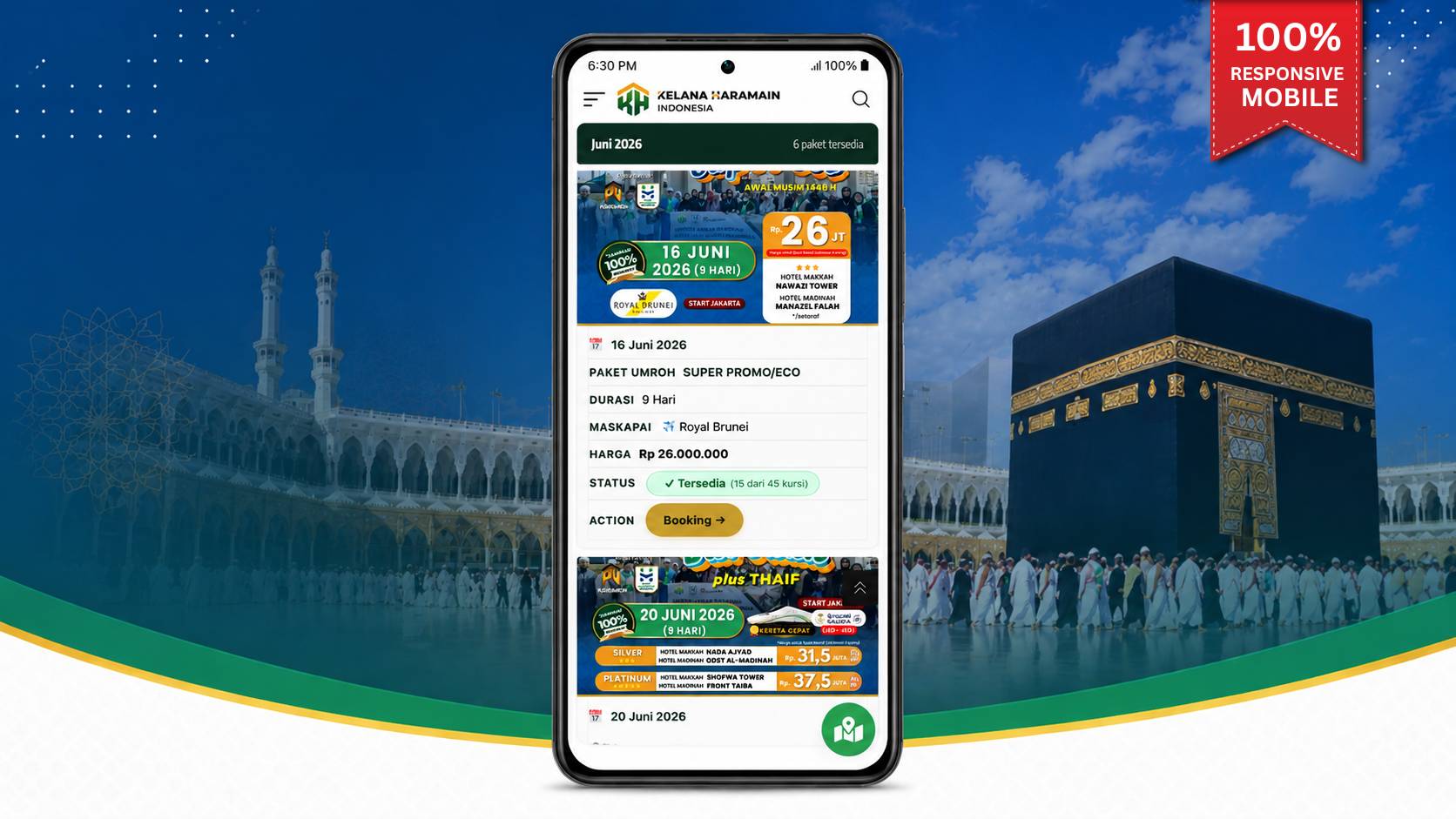 Tampilan versi Mobile Plugin WordPress Jadwal Paket Umroh