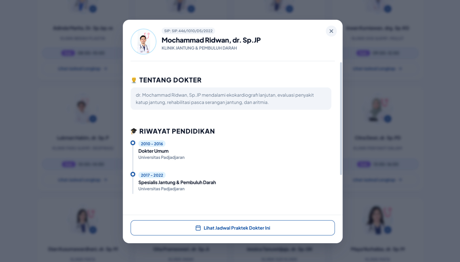 Jadwal Dokter Pro Mode Popup Profil Dokter