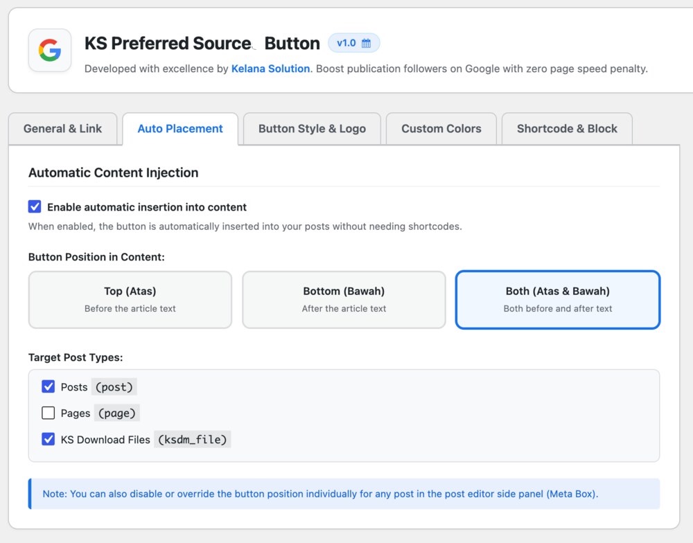 Plugin WordPress KS Google Preferred Source Button