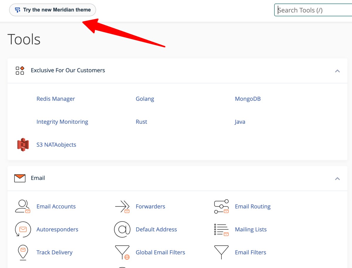 Aktivasi tema cPanel Meridian
